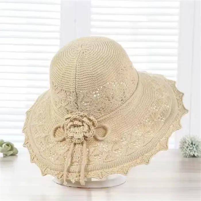 Chapeau de soleil pliable à large bord pour femme, chapeau de paille d'été pour femme, protection de
