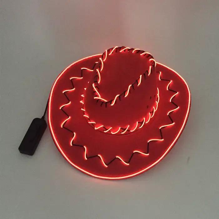 1 casquette de cowboy rouge lumineuse à fil EL pour adulte, idéale pour le printemps, l'été, les spe