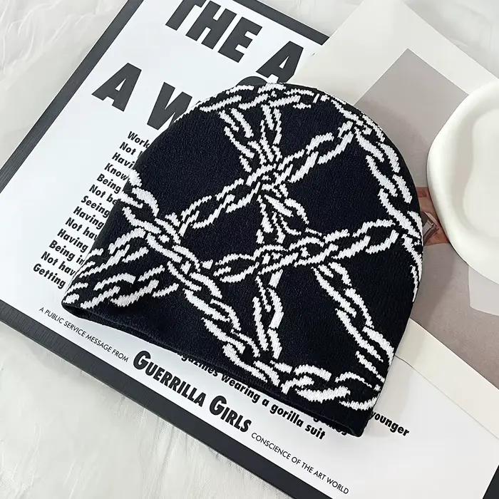 Chapeau tricoté à motif de chaîne, décontracté, Hip-hop, tendance pour Sports de plein air, conforta