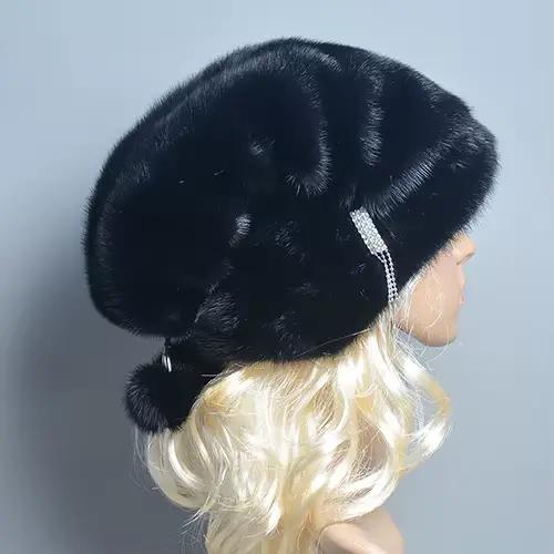 Chapeau de fourrure russe hiver chaud naturel fourrure de vison chapeaux pour femmes classique luxe 