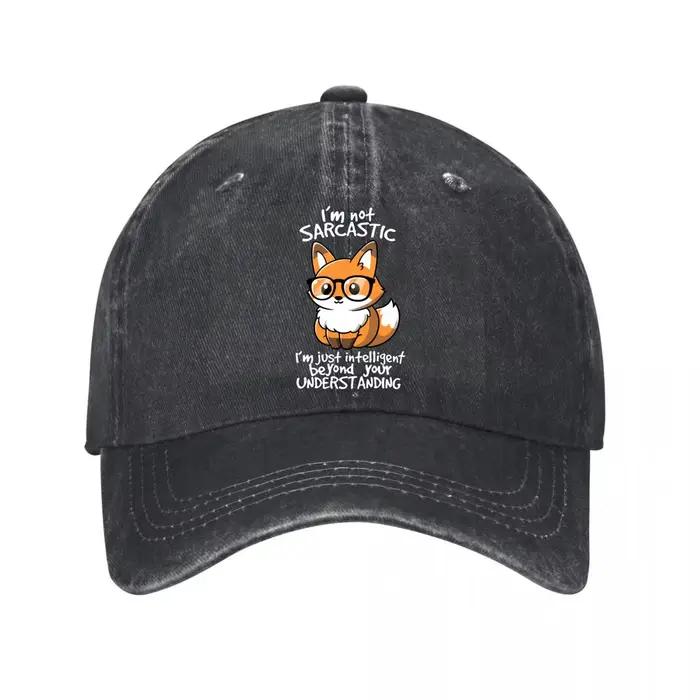 Casquette de baseball unisexe avec illustration de renard mignon à lunettes, effet vieilli et délavé