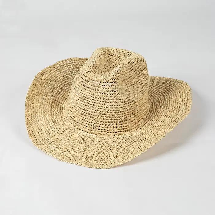 USPOP nouveau printemps été mode décontracté Simple Crochet raphia Cowboy chapeau avec bord bouclé e