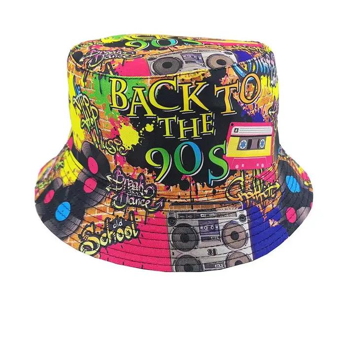 Chapeau Bob Rétro Graffiti Années 80 90 pour Hommes et Femmes – Chapeau de Pêcheur Amusant et Pliabl