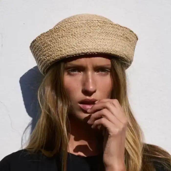Chapeau Fedora Vintage 100% Raphia Naturel pour Femme, Chapeau Pillbox Relevable, Chapeau de Soleil 