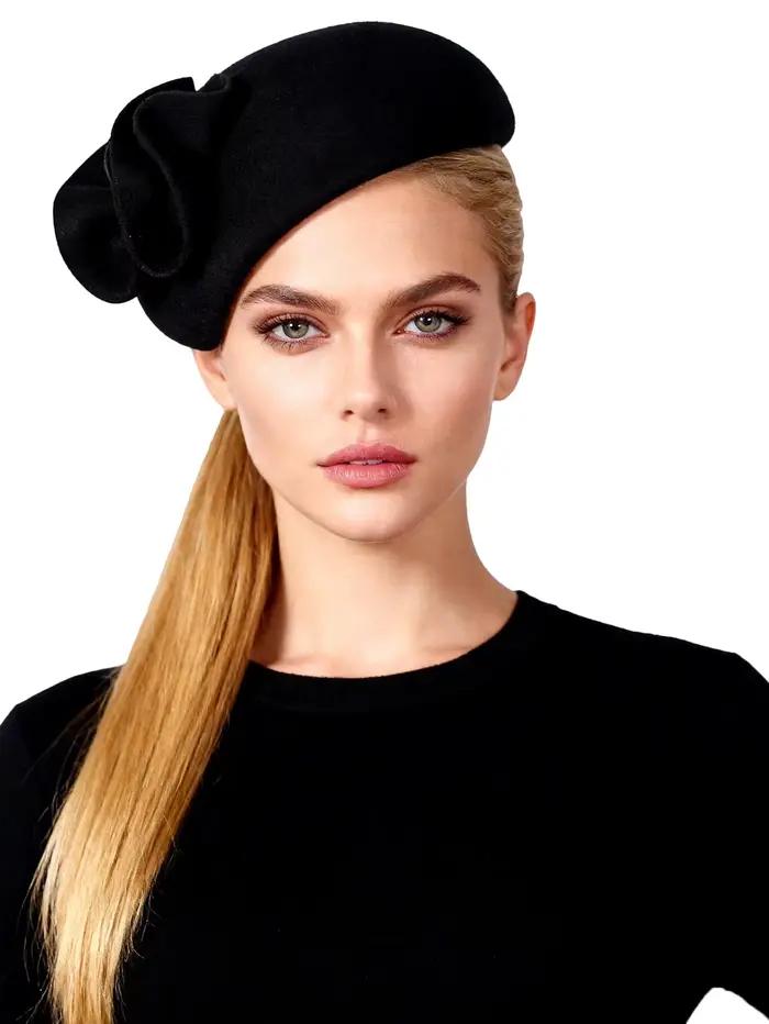 Chapeaux Fascinateur en feutre de laine élastique pour femmes, chapeau de pilulier avec fleur Derby,