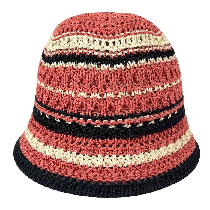 Bonnet creux tricoté à rayures colorées pour femme, pliable, voyage en plein air, protection solaire
