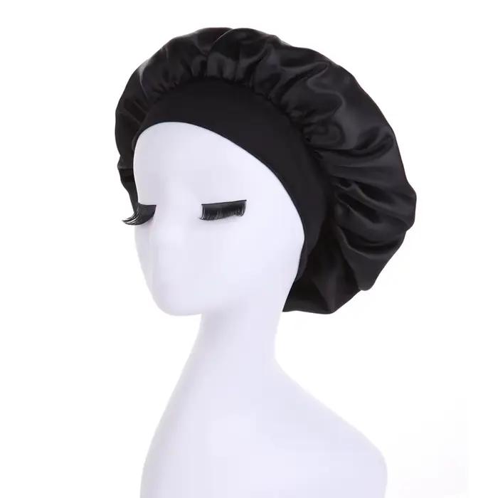 Bonnet de nuit en satin double couche réglable pour femme, idéal pour les cheveux bouclés et comme a