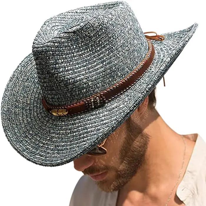 Chapeau de cowboy noir à bords argentés pour l'été en plein air voyage étoile chapeau de cowboy pour