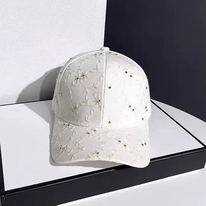 Casquette de baseball à imprimé floral tendance pour femme, avec strass brillants, protection solair
