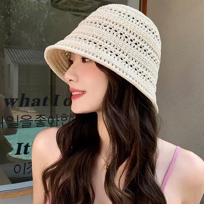 Chapeau de pot tricoté frais et tendance pour femme ; Chapeau de loisirs d'été avec protection solai