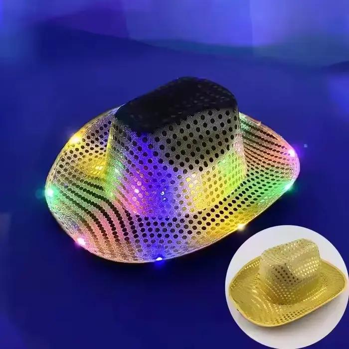 Chapeau de cow-girl de cowboy lumineux avec casquette lumineuse LED, chapeau de cowboy occidental lu