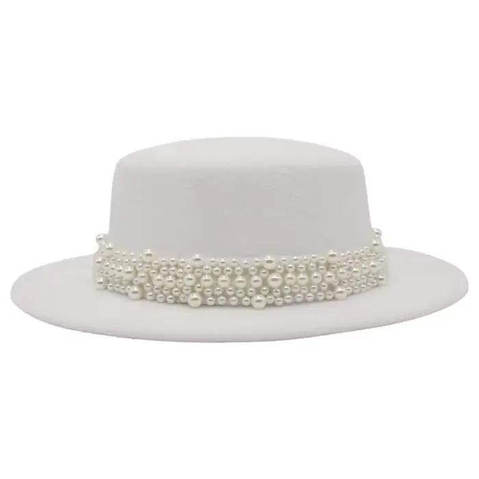 Chapeau Fedora rétro français pour femmes, casquette plate en feutre de perles, chapeau de Protectio