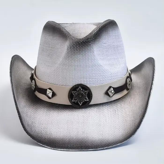 Chapeaux de paille de style occidental pour hommes et femmes, chapeau de soleil de plage d'été, bord