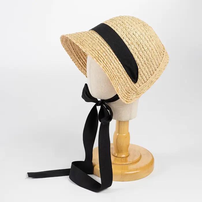 Chapeau de paille élégant rétro pour enfants, chapeau de soleil tressé à la main pour les vacances e