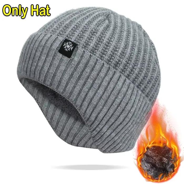 Chapeau tricoté en peluche pour hommes, casquette chaude à visière, protège-oreilles, mode décontrac