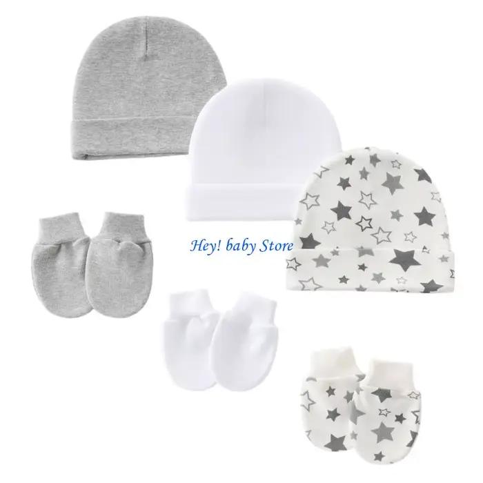 Ensemble Q1FE 3 chapeaux gants pour nourrissons capuche en coton extensible confortable