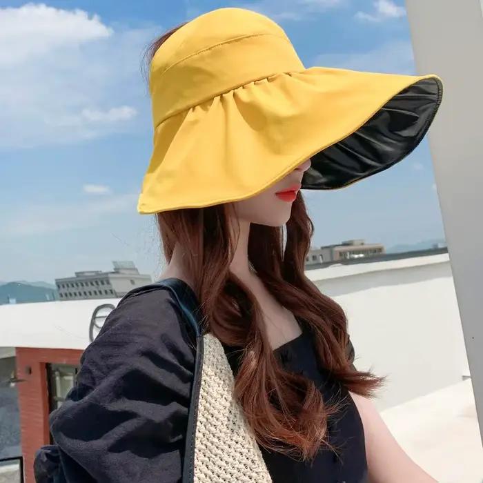 Été en plein air plage Protection solaire chapeau de paille grand bord à la mode polyvalent femmes c