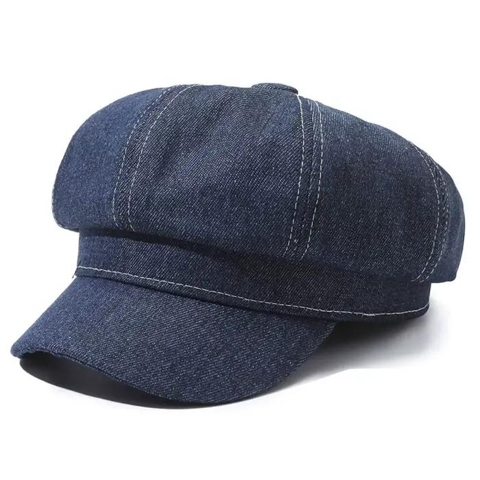 Béret en Denim pour femmes, Vintage, dos fermé, casquette de journal polyvalente, couleur unie, casq