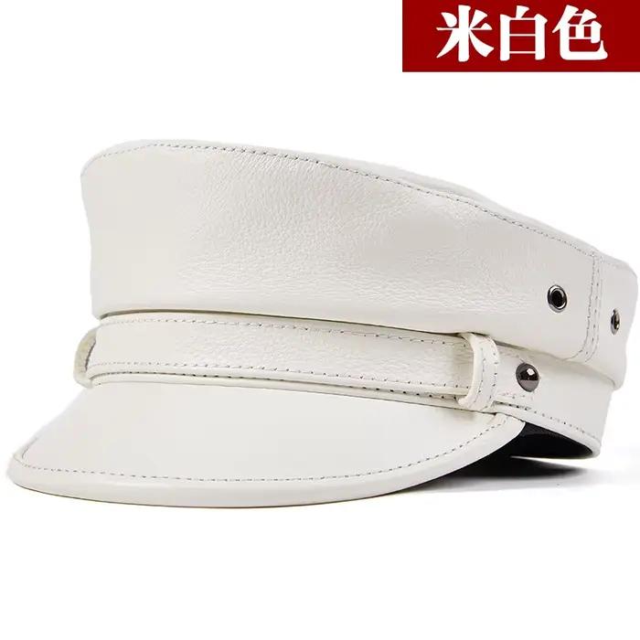 Casquette béret à visière en cuir de mouton véritable pour hommes et femmes, chapeau de capitaine de