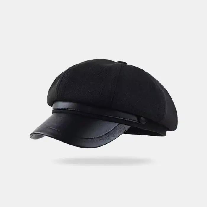 Nouveau chapeau octogonal en laine et cuir pour femmes, béret de couleur unie tendance pour la prote