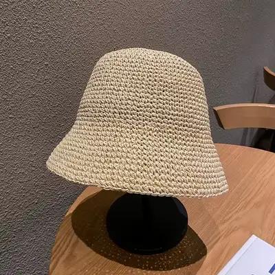 Chapeau de paille coréen pour femmes, visière d'été, seau, pêcheur, tissage à la main, Panama, fille
