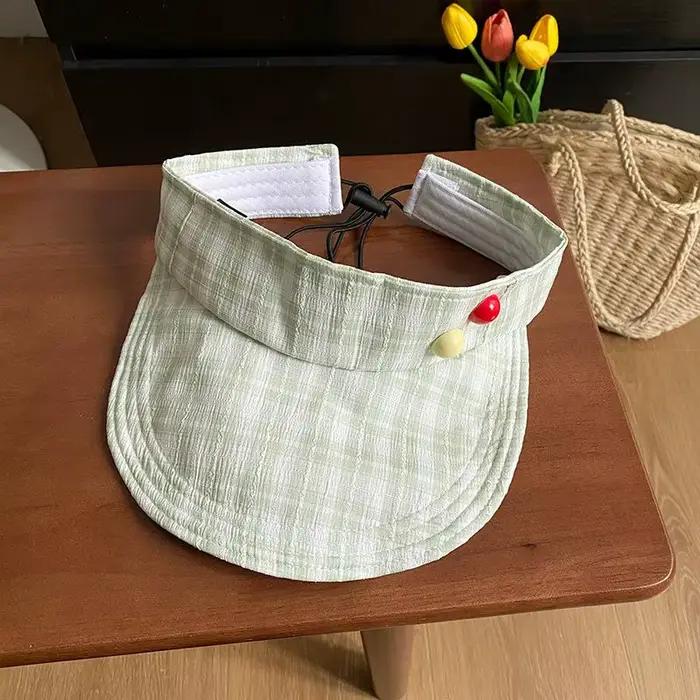 Chapeau de soleil rouge à carreaux pour fille, protection solaire UV, style mignon, casquette visièr
