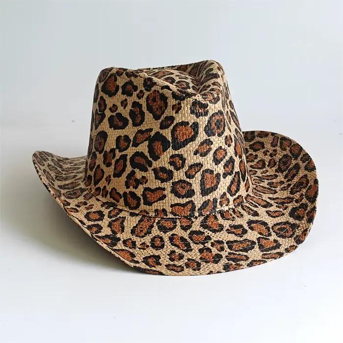 Chapeau de cowboy unisexe à imprimé léopard, chapeau de jazz rétro western, chapeau de soleil vintag