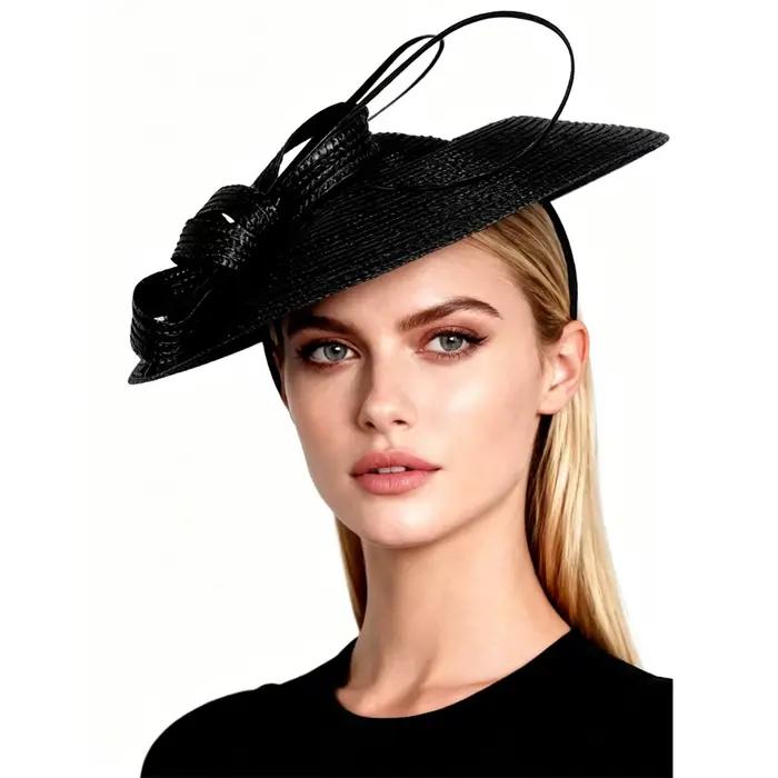 Chapeau Fascinator en Paille à Large Bord Blanc Kaki de Luxe FS pour Femme – Idéal pour Tea Party, K