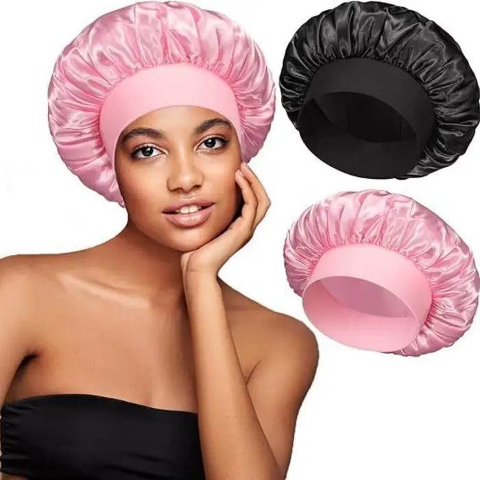 Bonnet élastique en Satin à large bande, bonnet de soins capillaires pour femmes, plusieurs Options 