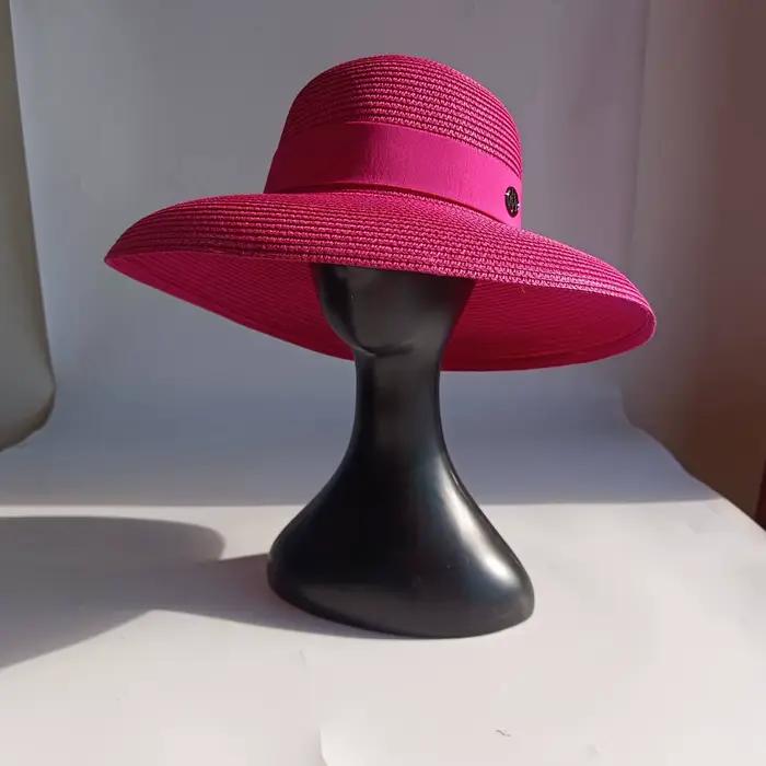 Chapeau de soleil 2026 à bord rouge, style Hepburn, en paille brillante, tressé, pour femme, style e