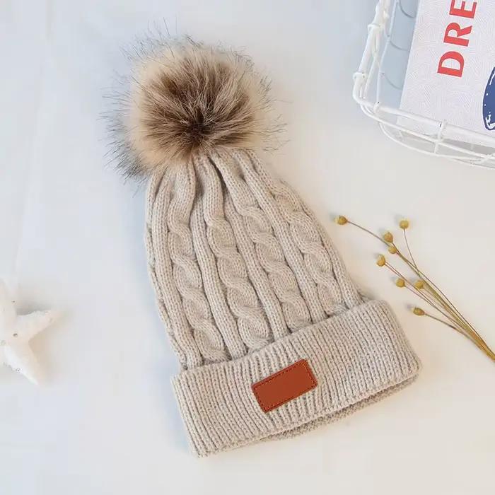 Bébé garçon chapeau mignon pompon bébé casquette Bonnet automne hiver chaud tricoté enfants filles c
