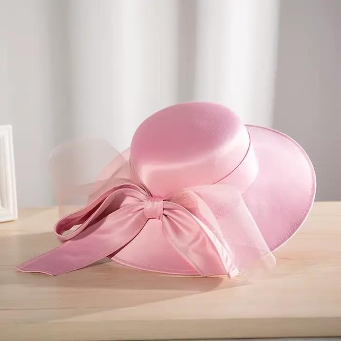 Chapeau haut de forme en Satin avec nœud papillon français pour femmes, fascinateur de Banquet, chap