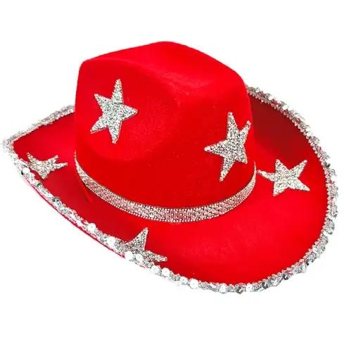 Chapeau occidental à paillettes de diamant pour femmes, casquette de Cowgirl à large bord avec étoil