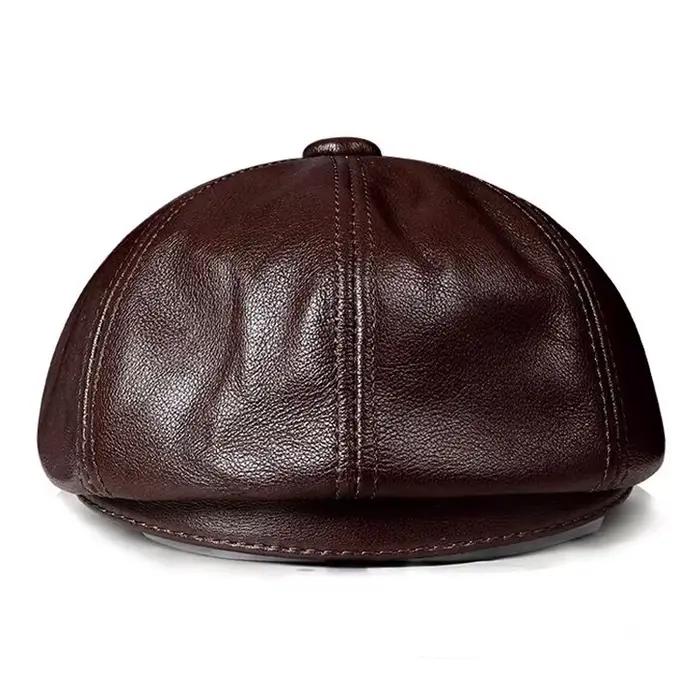 Printemps nouveau chapeau en cuir véritable casquette en peau de vache béret chaud coton hommes remb