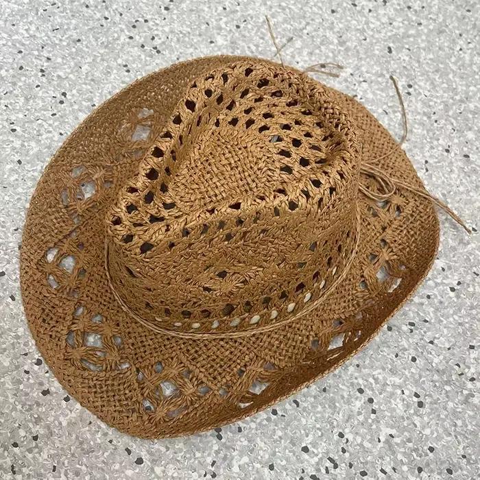 Chapeau de Cowboy occidental en paille pour femmes et hommes, classique, Vintage, ajouré, unisexe, c