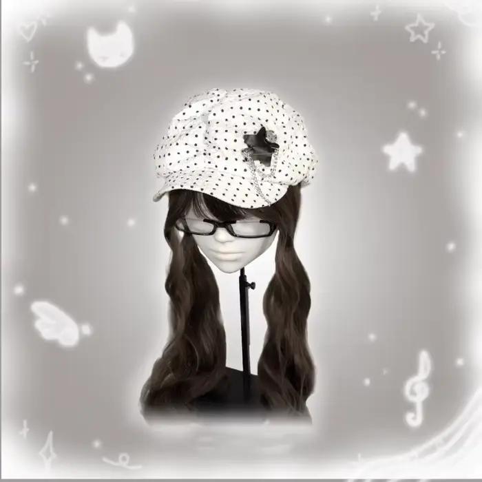Chapeaux de mode pour femmes à pois mignon Y2K chapeau Lolita Cosplay accessoires béret pour femmes 