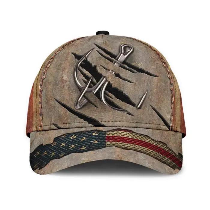 Casquettes de baseball de pêche tendance avec motifs camouflage, modèles d'hameçons, drapeaux patrio