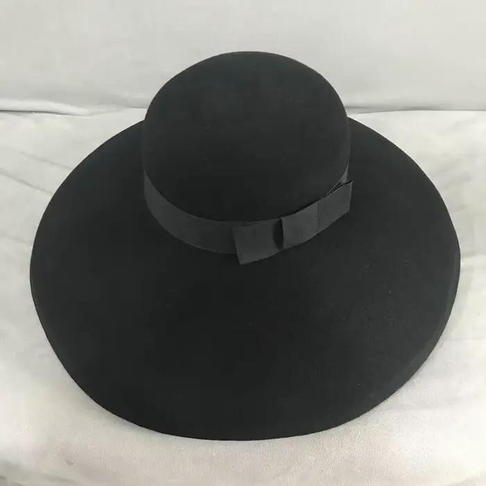 Chapeau souple en feutre de laine Pure noir de Style rétro pour femmes, Cloche Fedora d'hiver à larg