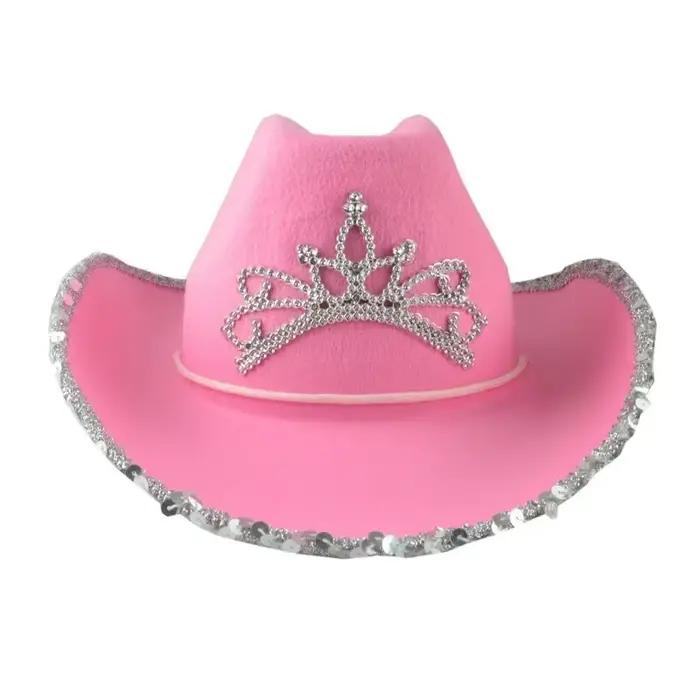 Chapeau de Cowboy occidental en plumes roses pour femmes, casquettes de Jazz rétro britanniques, cha