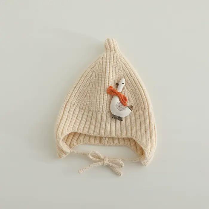 Enfants tricoté chapeau 45-48CM 0-2 ans casquette bonnet avec oreillettes dessin animé Animal hiver 