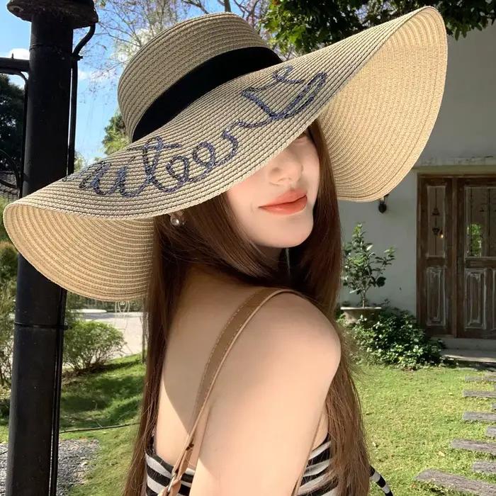 Chapeaux de paille élégants pour femmes, pliables, à large bord, pour la plage et les vacances, prot