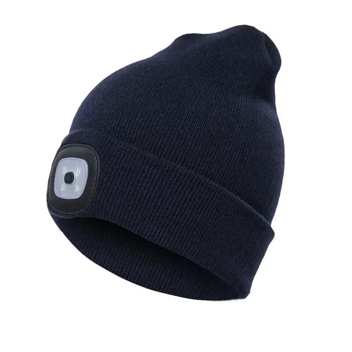 Bonnet d'hiver pour hommes et femmes, avec lumière LED, tricoté, Rechargeable, pour course de nuit, 