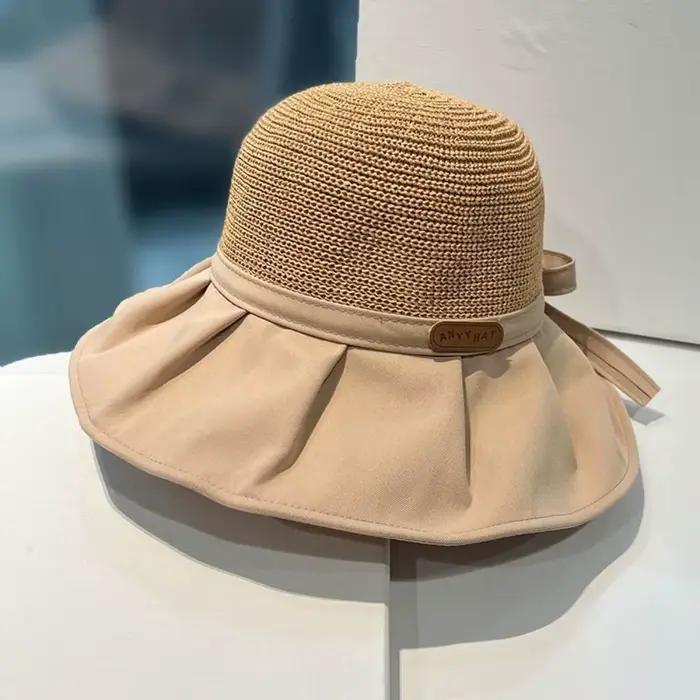 Chapeau d'été polyvalent pour femmes, protection UV, chapeau de plage à large bord, nœuds, casquette