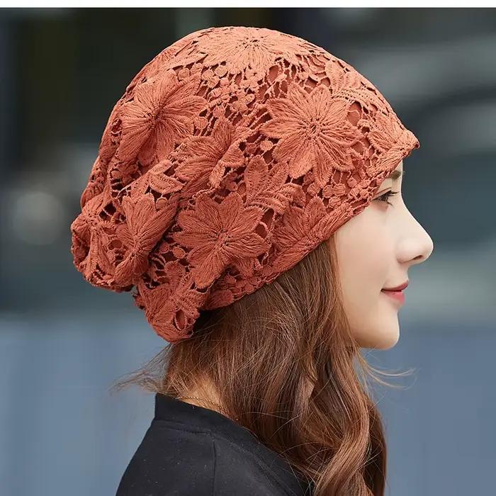 Nouveau Bonnet pour femmes creux grande fleur Skullies chapeau été respirant chapeaux de soleil rue 