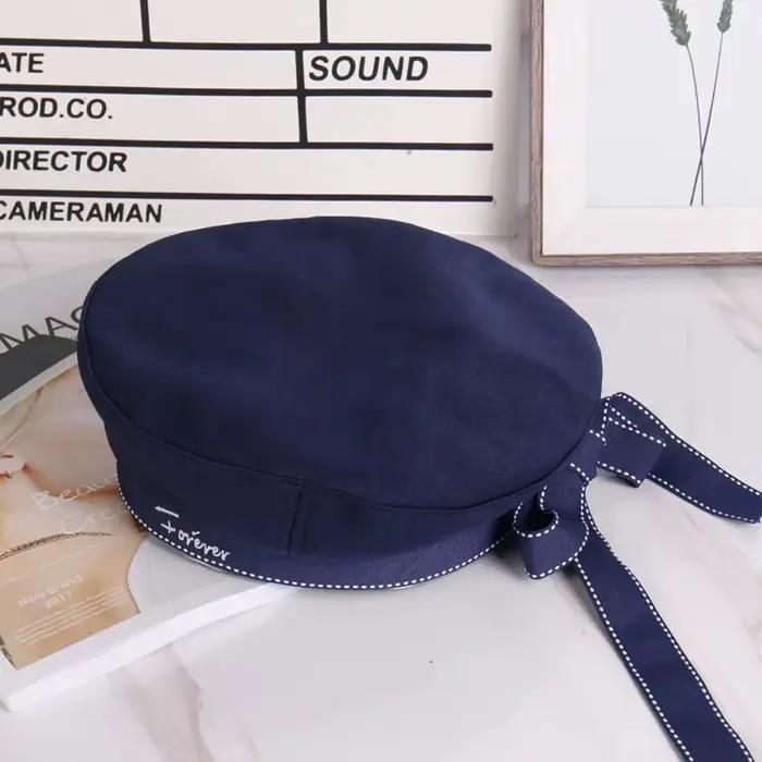 Chapeau de marin de style japonais, broderie de lettres, ruban, nœud papillon, béret, chapeau respir