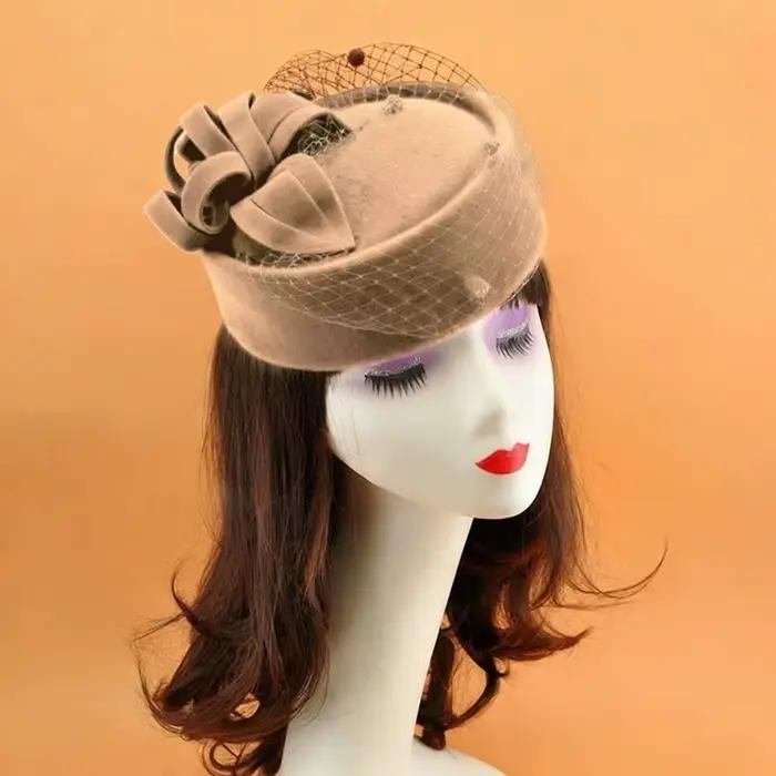 Nouveau chapeau haut de couleur unie cachemire laine chapeaux décontractés maille français Vintage p