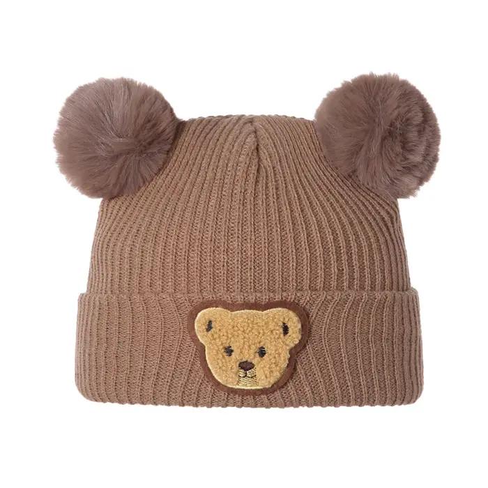 Chapeau d'hiver pour bébé, bonnet en tricot à motif d'ours mignon, casquette chaude pour nouveau-né,