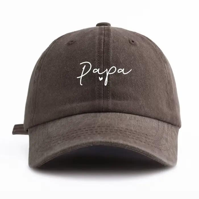 Casquette de baseball délavée avec imprimé PAPA, classique, décontractée, rétro, réglable, légère, p