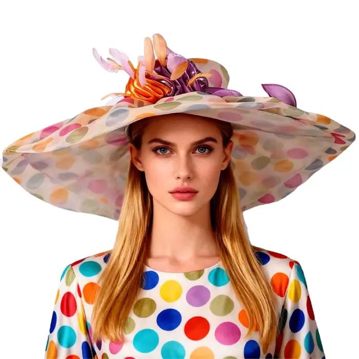 Chapeau de soleil en organza floral pour femme avec large bord, protection UV, visière de plage, cas