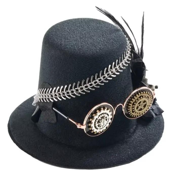 39BB chapeau haut fait main chapeaux plats élégants Billycock Cosplay Halloween pour unisexe habille